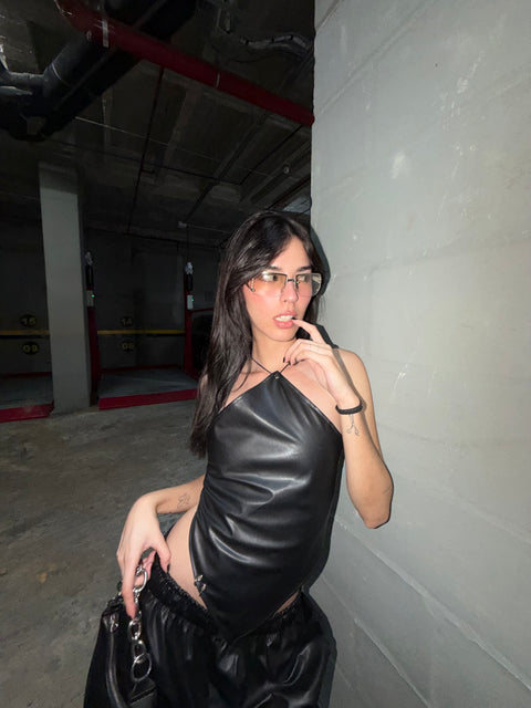 LEATHER TOP - BLACK