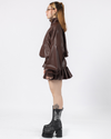 LEATHER MINI SKIRT- BROWN